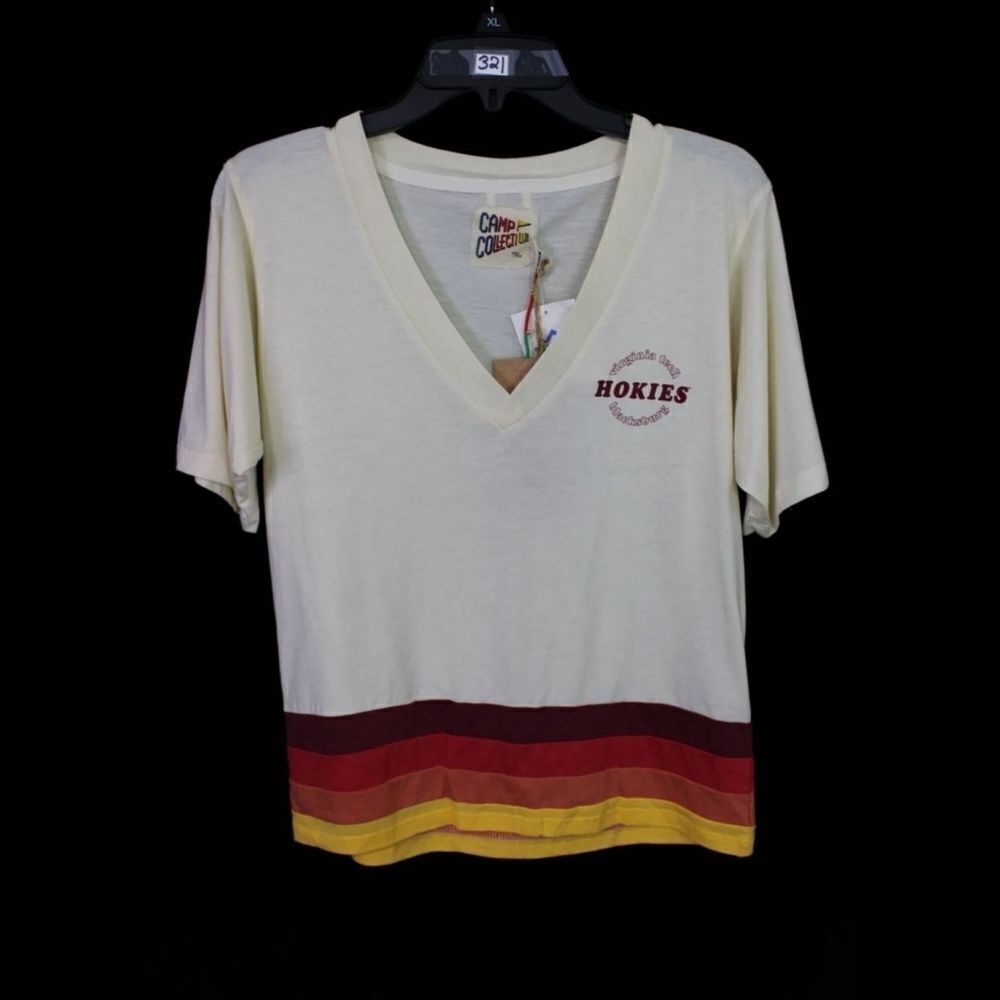 SUMMIT CAMP COLLECTION VIRGINIA TECK BLACKSBURG HOKIES 4 STRIPE VNECK SS XS NWT